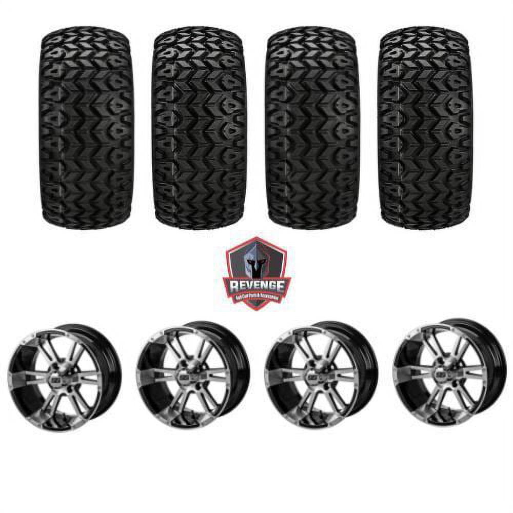 14" Raptor Machined Black Golf Cart Wheels on Tires Combo (23X10-14) Set of 4