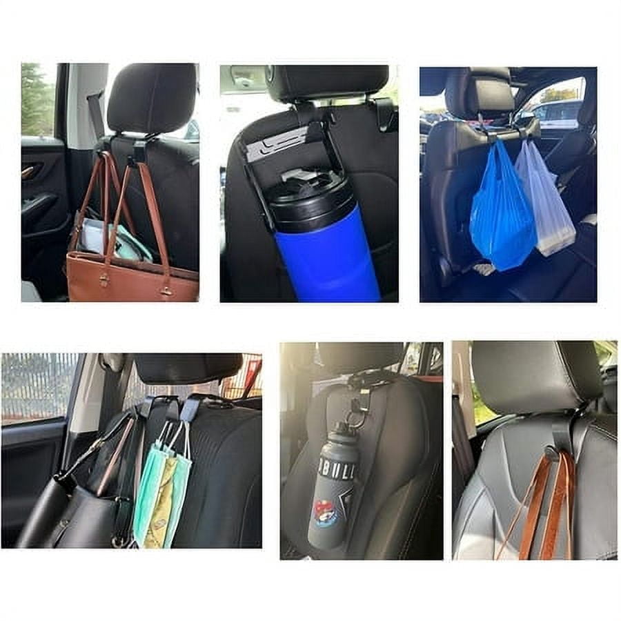 FVSA 4 Pack Seat Headrest Hooks for Car, Auto Seat Purse Holder Hangers Storage Organizer Interior Accessories, Stainless steel Car Hooks, Purse Hook for Coats, Umbrellas, Grocery, Bags, Handbag-Black