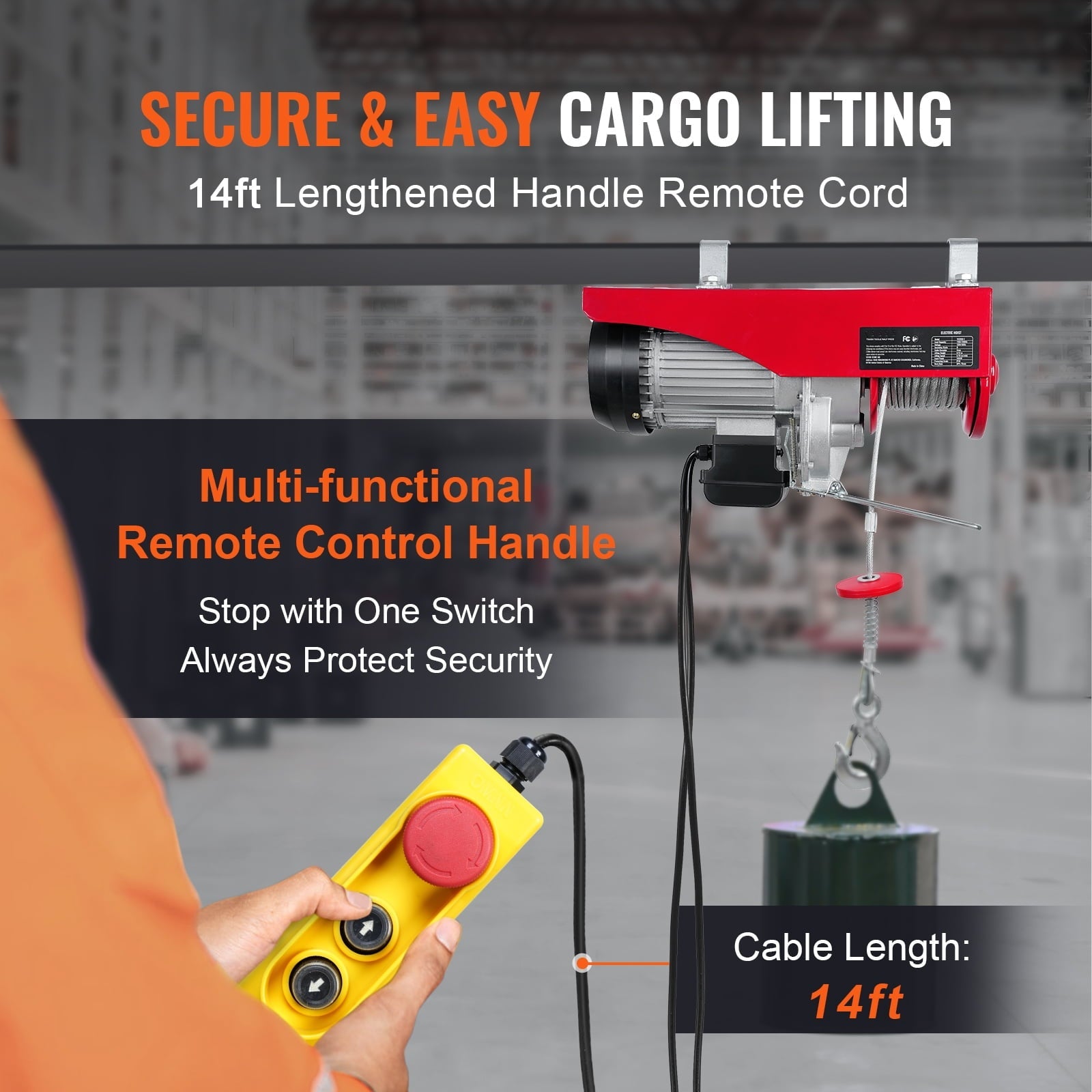 BENTISM Lift Electric Hoist 440lbs,480W 110V Electric Winch with 14ft Wired Remote Control