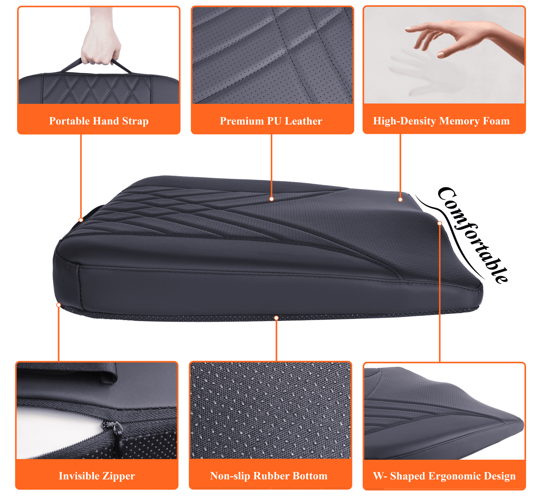 Maxphenix Memory Foam Car Seat Cushion - Coccyx & Back Pain Relief for Car, Truck, Office - Black