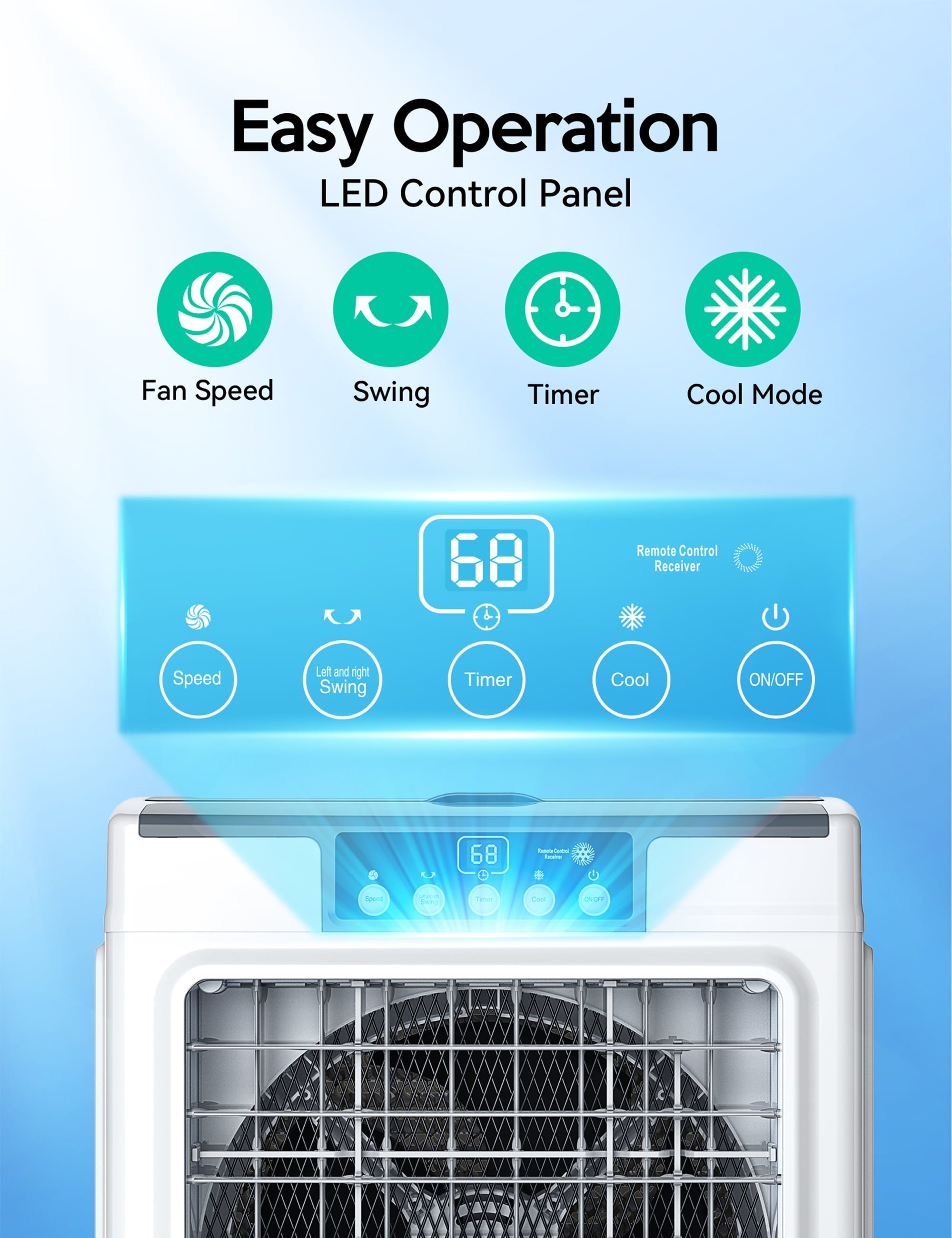 Evaporative Cooler, 2100CFM Air Cooler, 120°Oscillation Swamp Cooler with Remote Control, 24H Timer, 3 Wind Speeds for Outdoor Indoor Use, 7.9Gallon