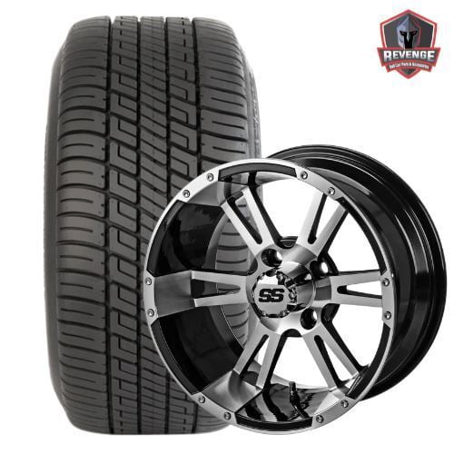 12" Raptor Machined Black Golf Cart Wheels and Tires Combo (205/30-12) Set of 4