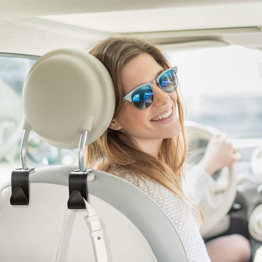 Car Seat Headrest Hooks - Back Seat Organizer Hangers (4 Pack)