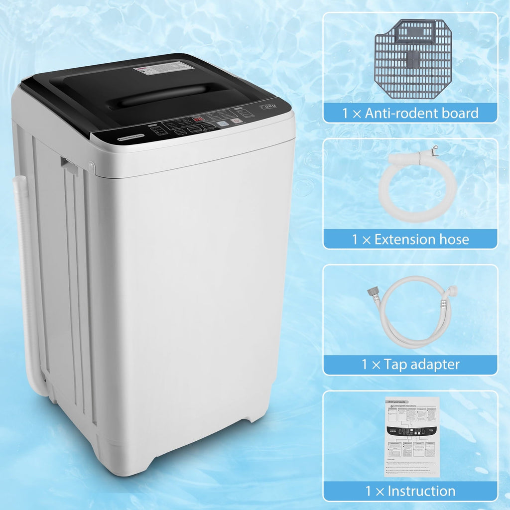 Qhomic Portable Washing Machine, 1.9 Cu.ft Fully Automatic Compact Washer, 10 Wash Programs Washer with Drain Pump, Faucet Adapter, Ideal for Apartments, RVs, Camping, Sapphire Grey