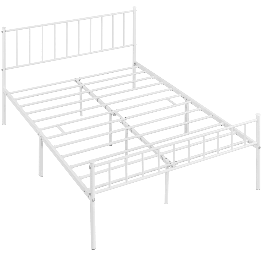 Easyfashion Justin Metal Platform Bed with Spindle Headboard and Footboard, Queen Size, White
