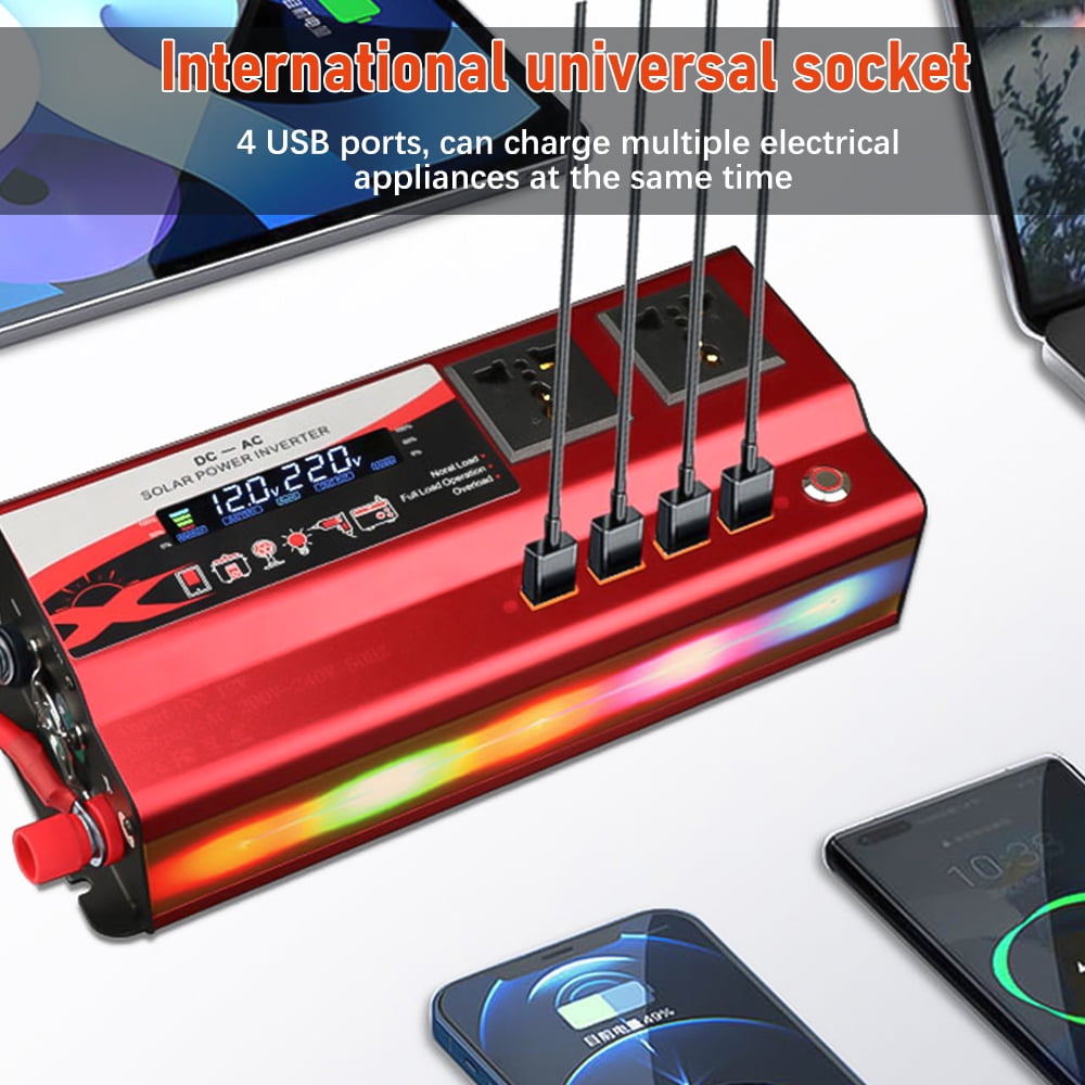 DFITO 3000W Vehicle Car Power Inverter DC 12V to AC 110V Converter LCD Display 4 USB