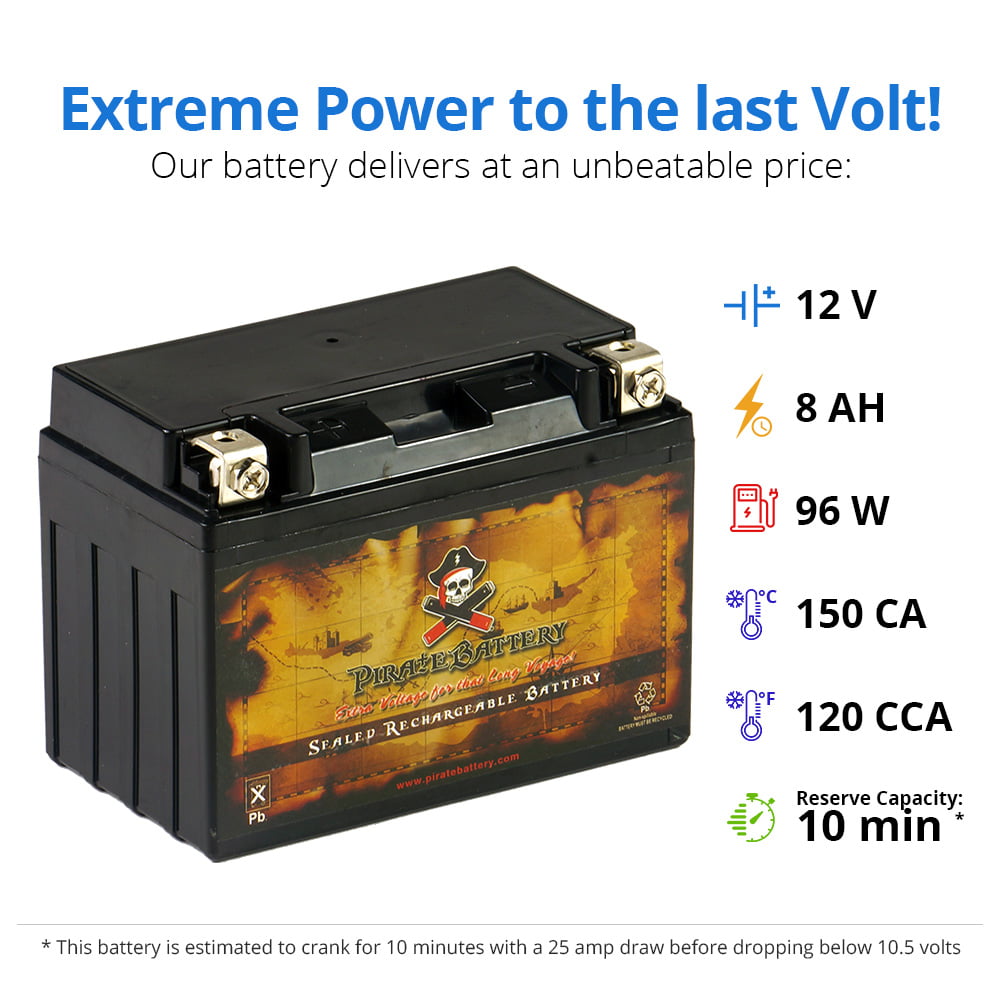 Pirate Battery YTX9-BS Sealed Agm 12V 135Cca Motorcycle Battery For Honda 650Cc Xr650L 2006