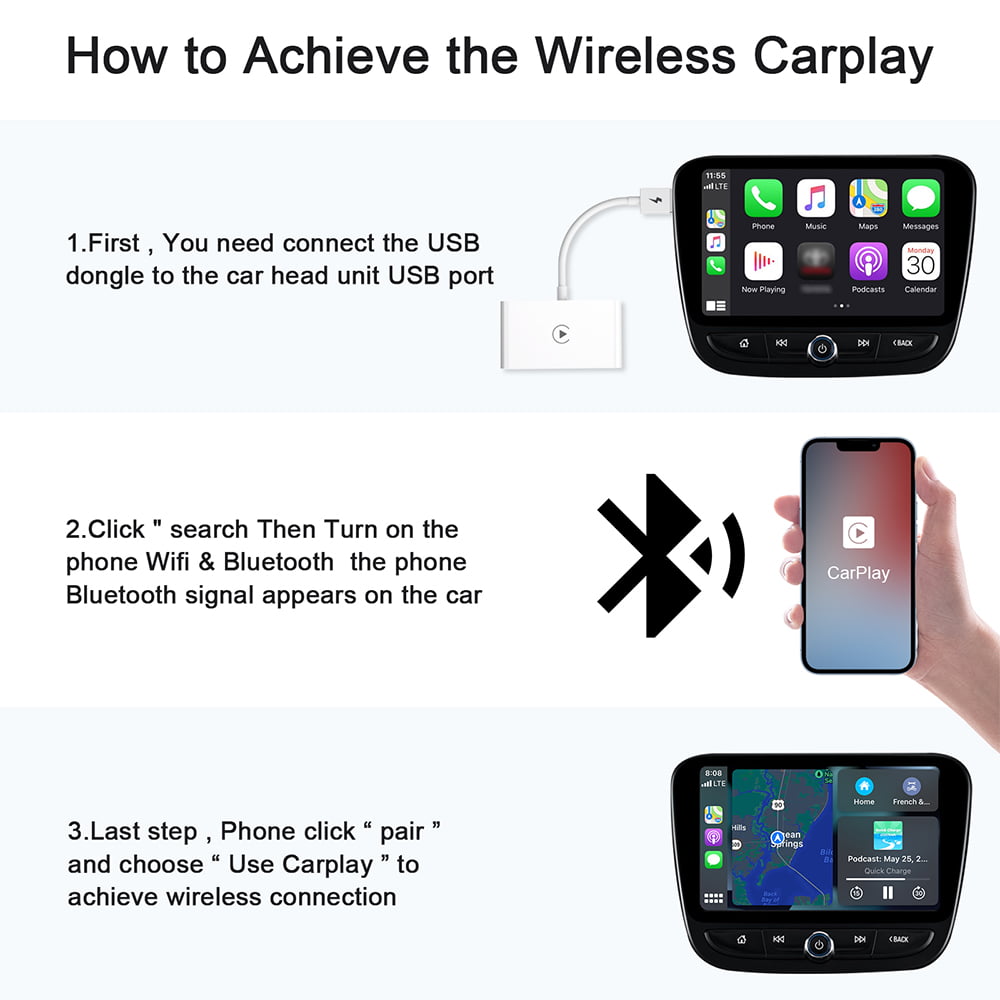 Virwir Wireless Apple Carplay Adapter, For Iphone Factory Wired Apple CarPlay Car Plug-and-Play (Please Check If It Fits Your Car Before Buying!!!!)
