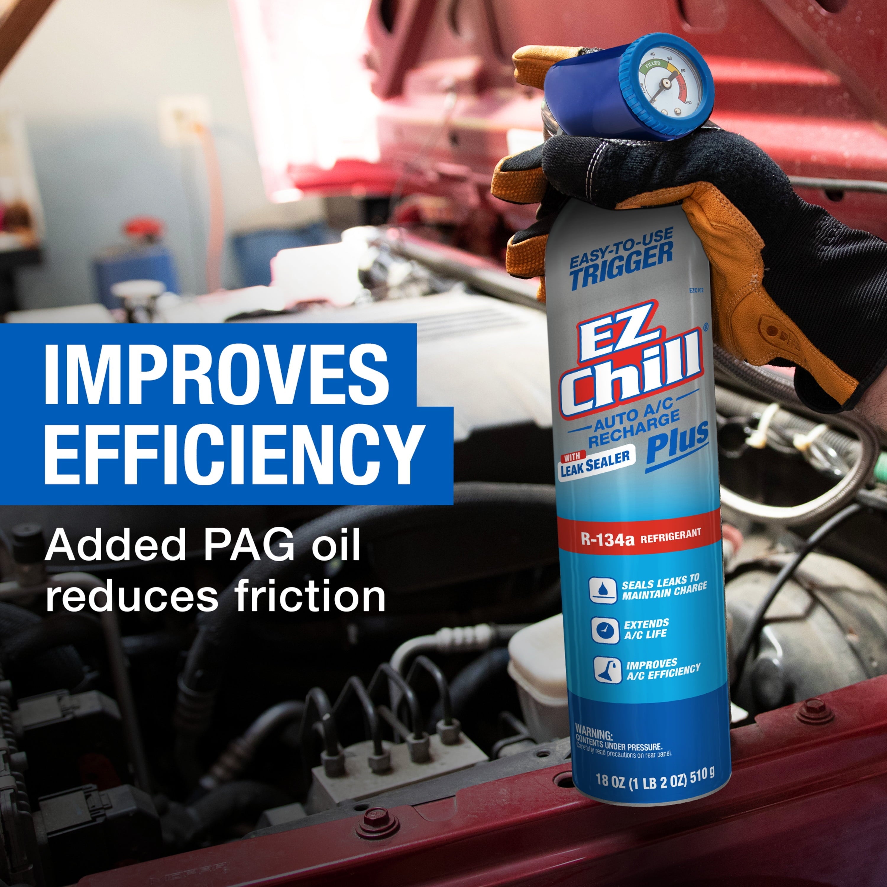 EZ Chill R-134a Auto AC Recharge Kit with Leak Sealer Plus - 18 OZ