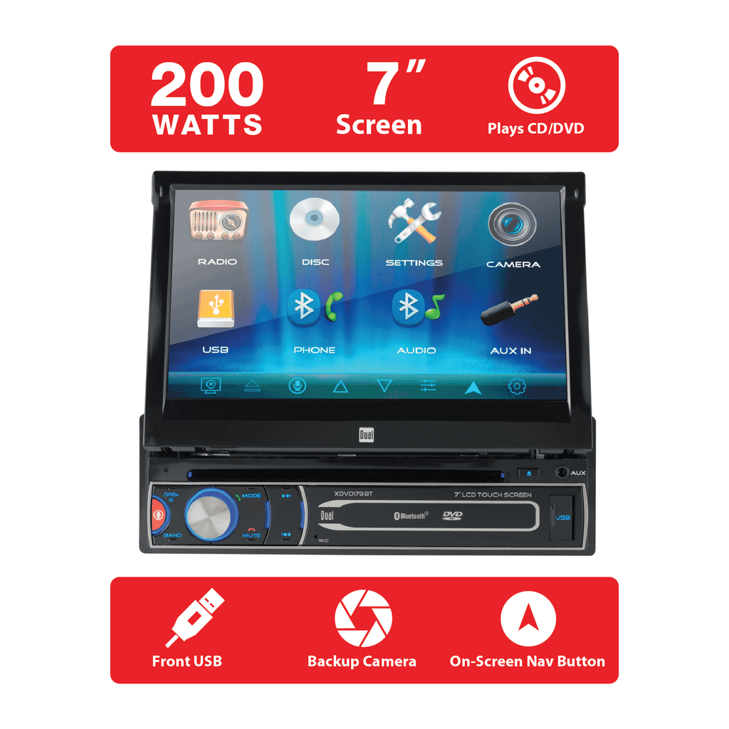 Dual Electronics XDVD179BT 7 Inch Single DIN Car Stereo, Motorized Touch Screen, CD/DVD
