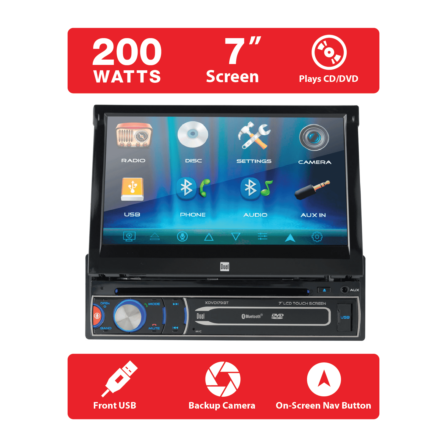 Dual Electronics XDVD179BT 7 Inch Single DIN Car Stereo, Motorized Touch Screen, CD/DVD
