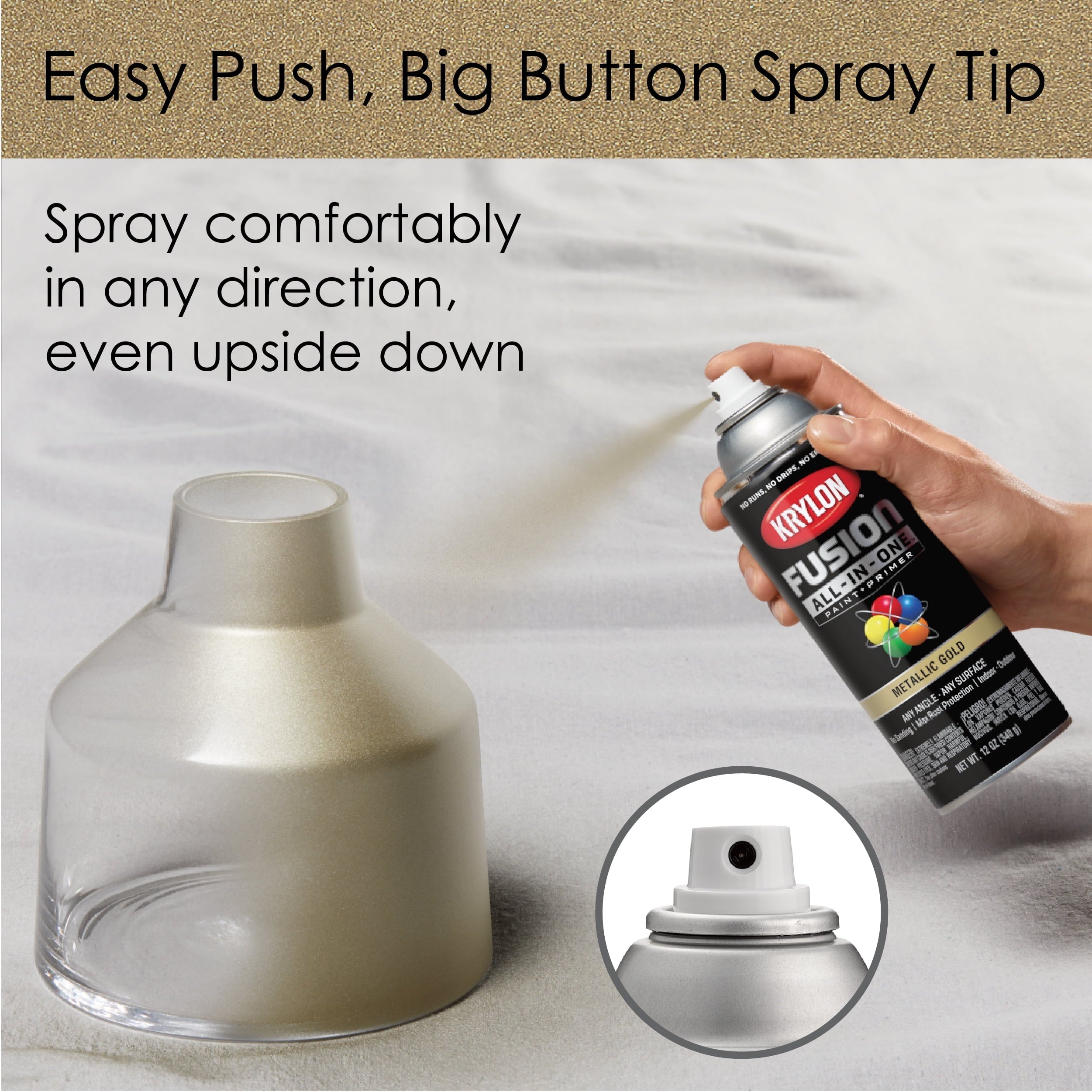 Krylon K02770007 Krylon Fusion All-In-One Metallic Gold Metallic 12 oz Spray Paint, Multi-Surface, (1 Piece, 1 Pack)
