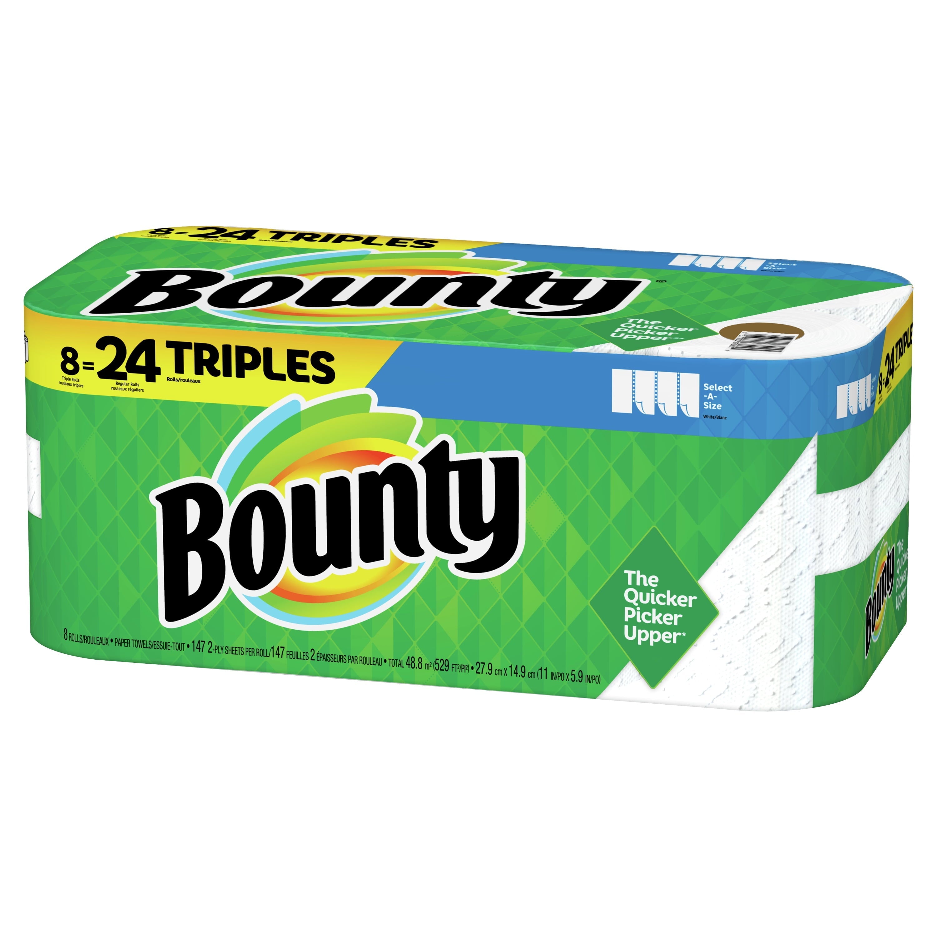 Bounty Select-A-Size Paper Towels, White, 8 Triple Rolls = 24 Regular Rolls, 8 Count