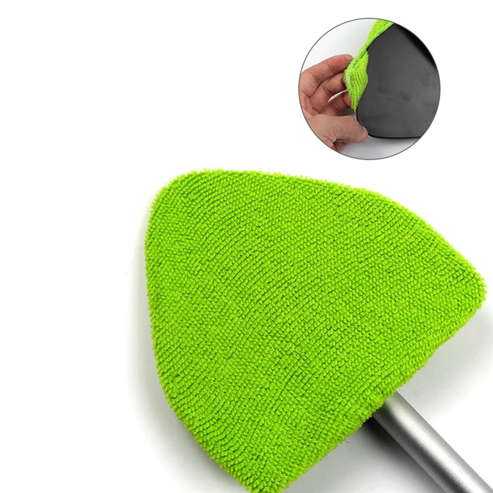 Byseng Car Windshield Cleaner, Windshield Cleaning Tool for Car, Microfiber Car Window Cleaner with Extendable Handle + 4 Reusable and Washable Microfiber Pads - Green