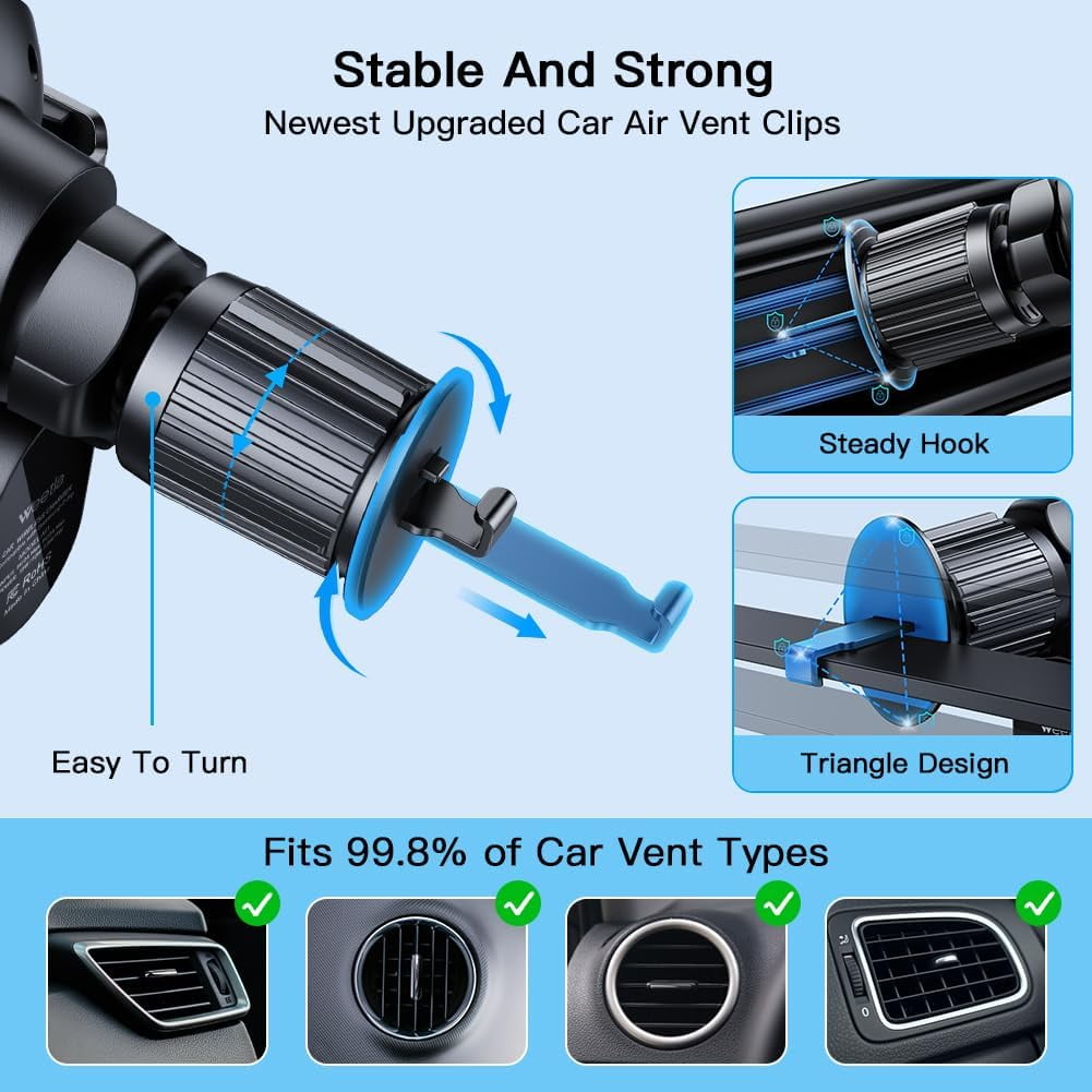 Hoey 3 in 1 Wireless Car Charger, 15W Smart Sensor Auto Clamping Air Vent Dashboard Windshield Car Phone Holder Mount, Compatible for iPhone, Samsung, Google, LG, etc