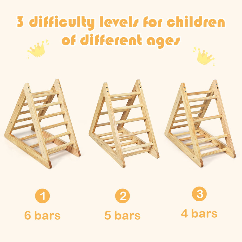 Costway Wooden Climbing Pikler Triangle with Climbing Ladder For Toddler Step Training, Natural