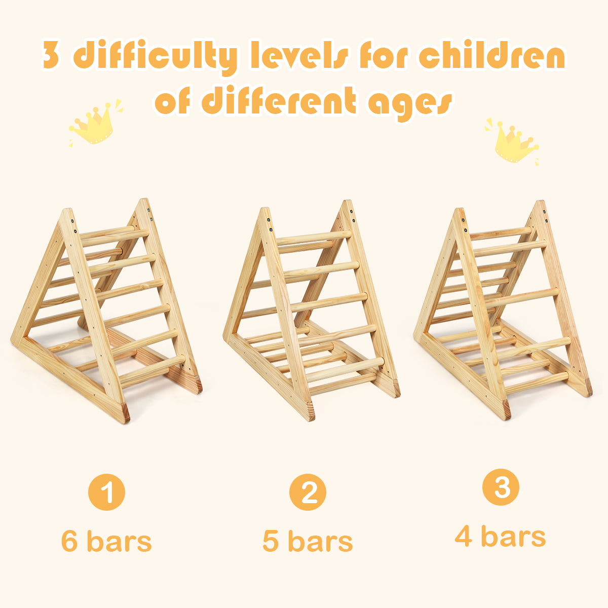 Costway Wooden Climbing Pikler Triangle with Climbing Ladder For Toddler Step Training, Natural