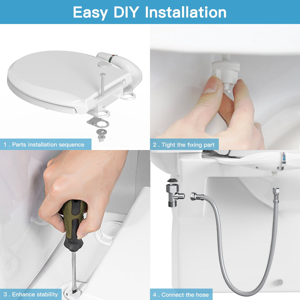 Elongated Manual Bidet Toilet Seat Non Electric, Quick-Release White Quiet-Close Lid, Bidet Seat with Self-Cleaning