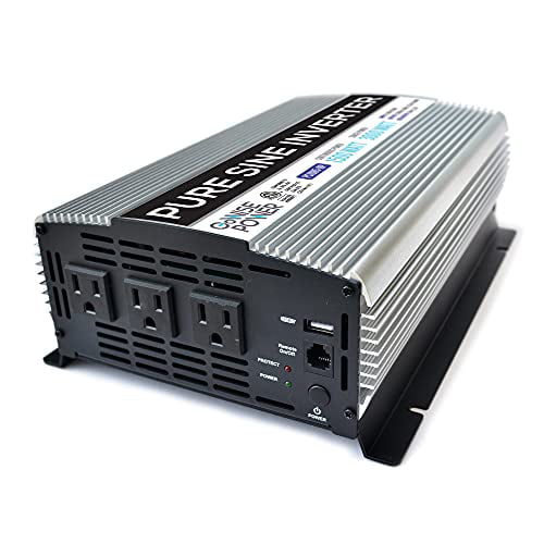 GoWISE Power 1500W Pure Sine Wave Power Inverter 12V DC to 120 V AC with 3 AC Outlets, 1 5V USB Port, 2 Battery Cables, and Remote Switch (3000W Peak) PS1005 (Brand Name/Packaging May Vary)