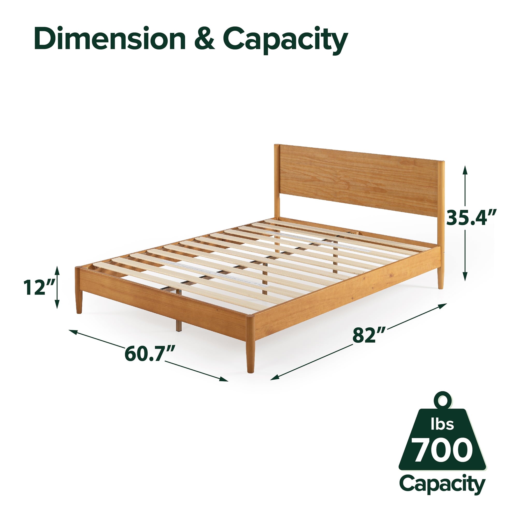 Zinus Allen 35" Mid Century Wood Platform Bed Frame, Queen