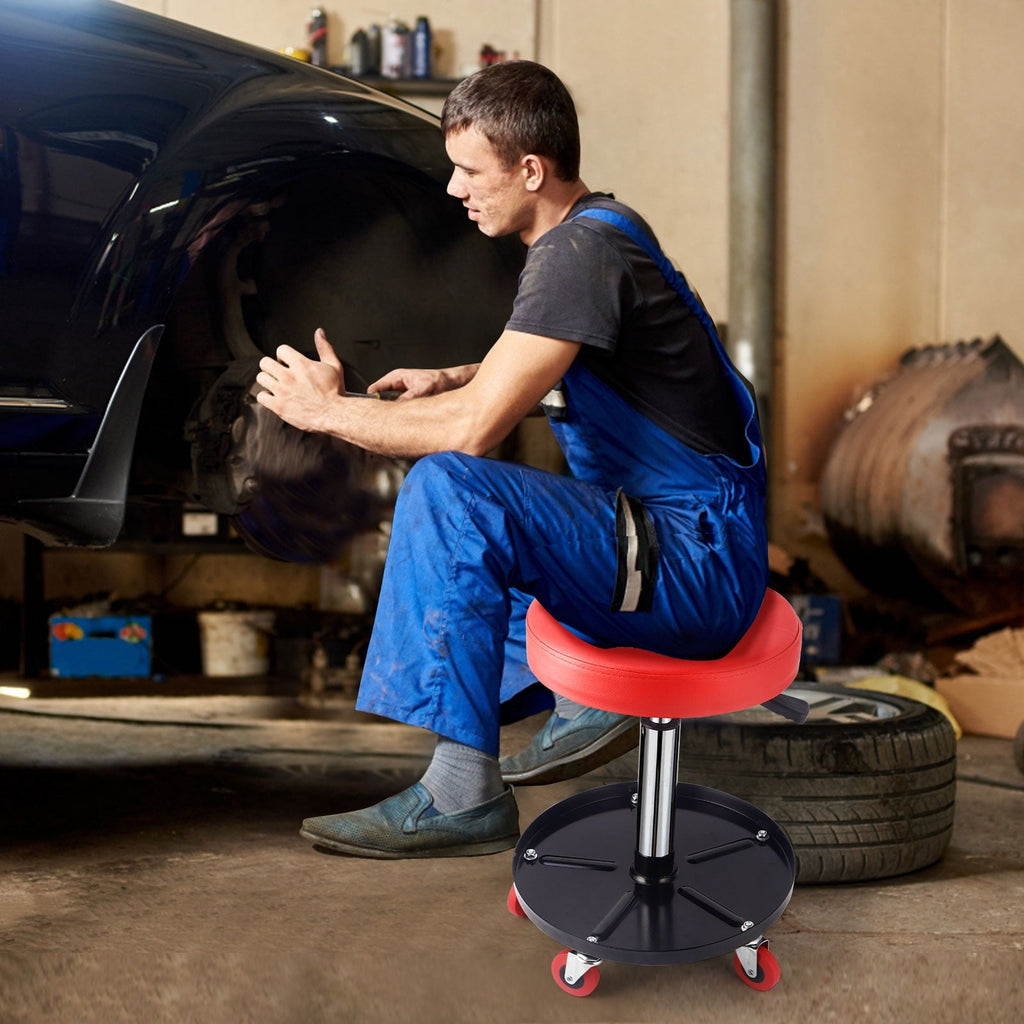 PowerSmart 300-pound Capacity Rolling Mechanic Stool - Adjustable Height, Pneumatic Creeper Garage/Shop Stoolwith Wheels,PS1101,RED