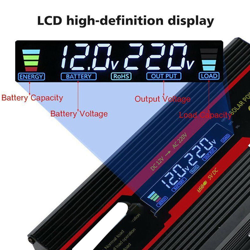 JahyShow 3000W/4000W(Peak) Car Power Inverter DC 12V to 110V AC Converter with LCD Display Outlets and Dual USB Car Charger for Car Home Laptop Truck