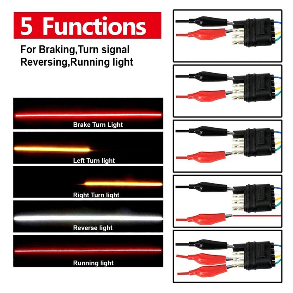 BLUELK 60" Truck Tailgate Light Bar Four Row 648 LED Flexible Strip Running Turn Signal Brake Reverse Tail Light,Red/White
