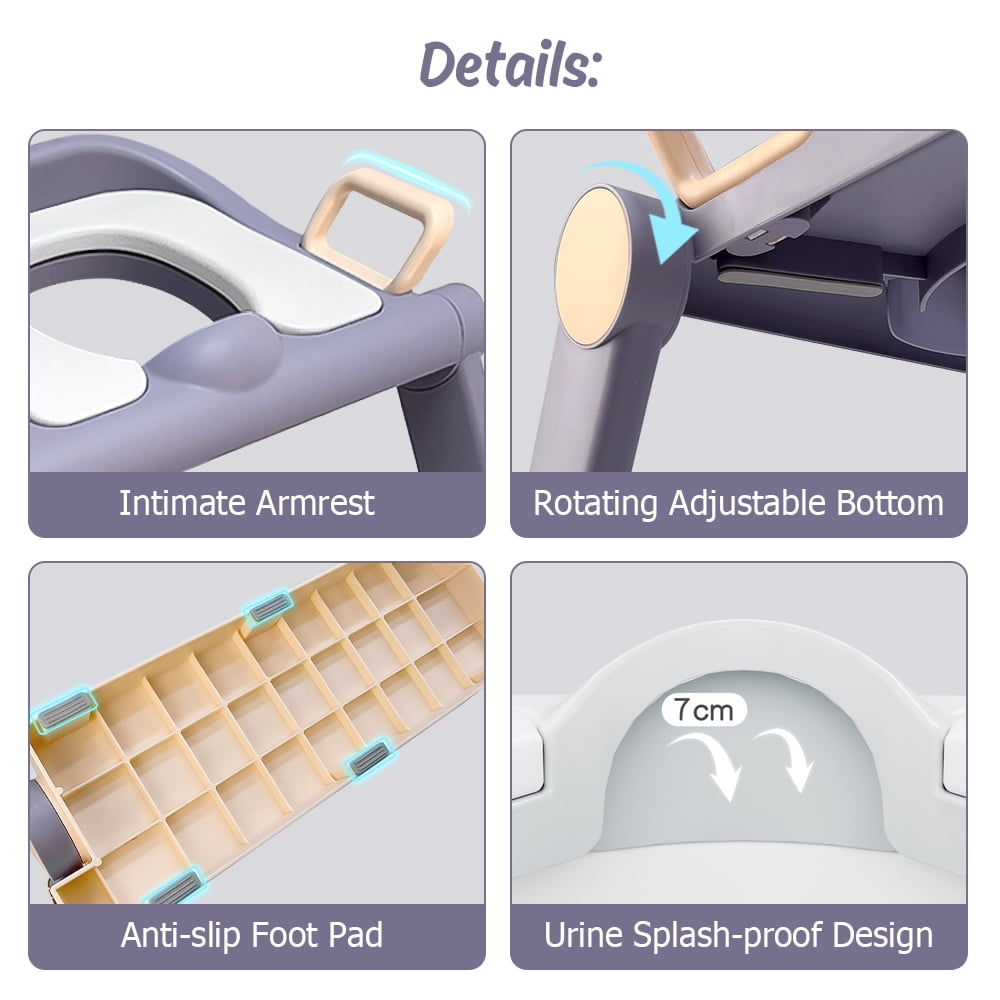 Toddler Potty Training Seat with Step Stool Ladder, Potty Training Toilet Seat for Kids, Foldable Potty Seat with Anti-Slip Pad Ladder, Purple