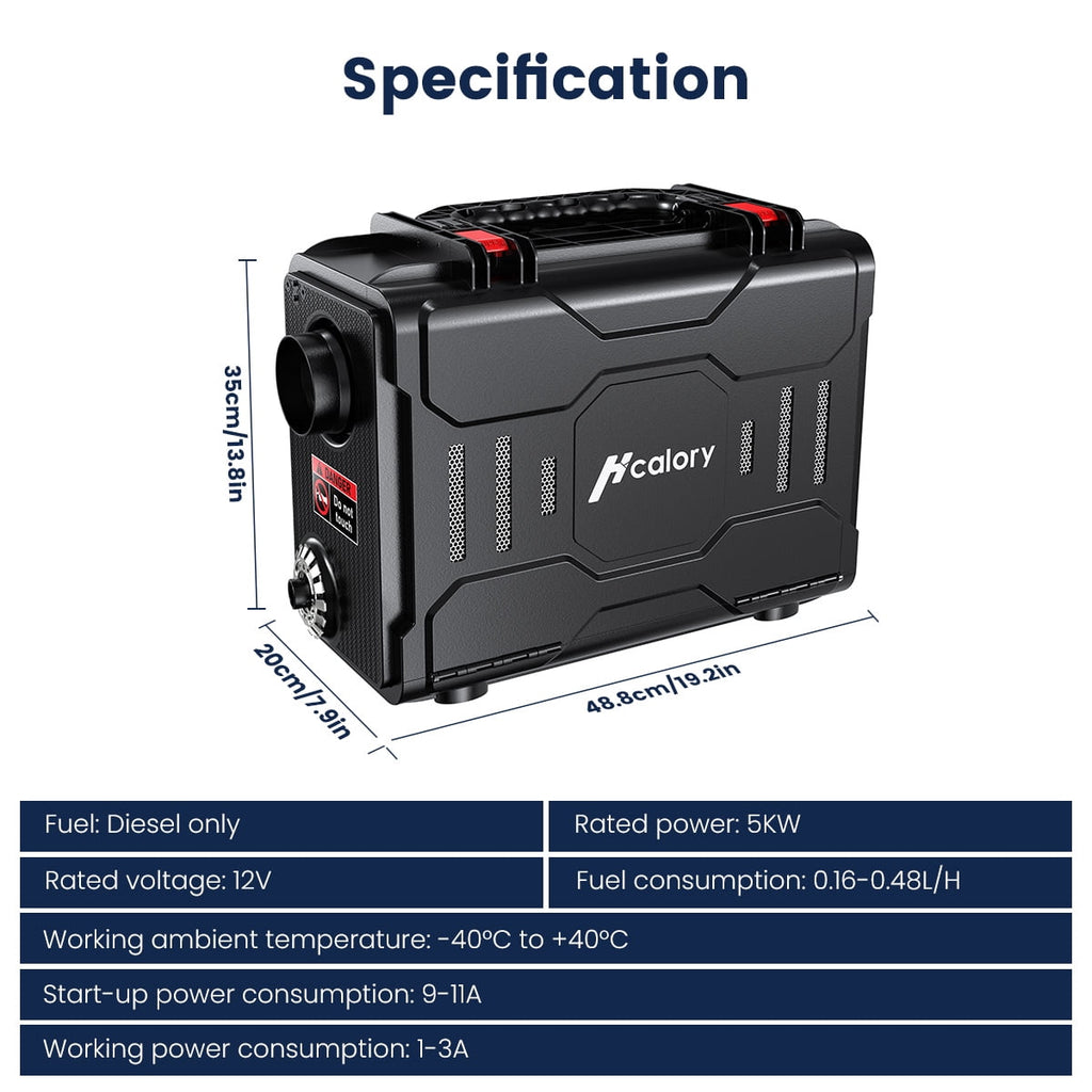 HCALORY Diesel Air Heater, 12V 8KW All-In-One Portable Handheld Toolbox with Bluetooth APP Control and LCD Monitor for Car Trucks Boat Bus RV Trailer Motor-Homes and Camper, Black