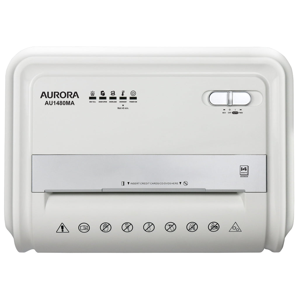 Aurora GB AU1480MA High-Security 14-Sheet Micro-Cut Shredder, Anti-Jam, CD/DVD Credit Card, Pullout Basket, 30 Minutes Duty Cycle