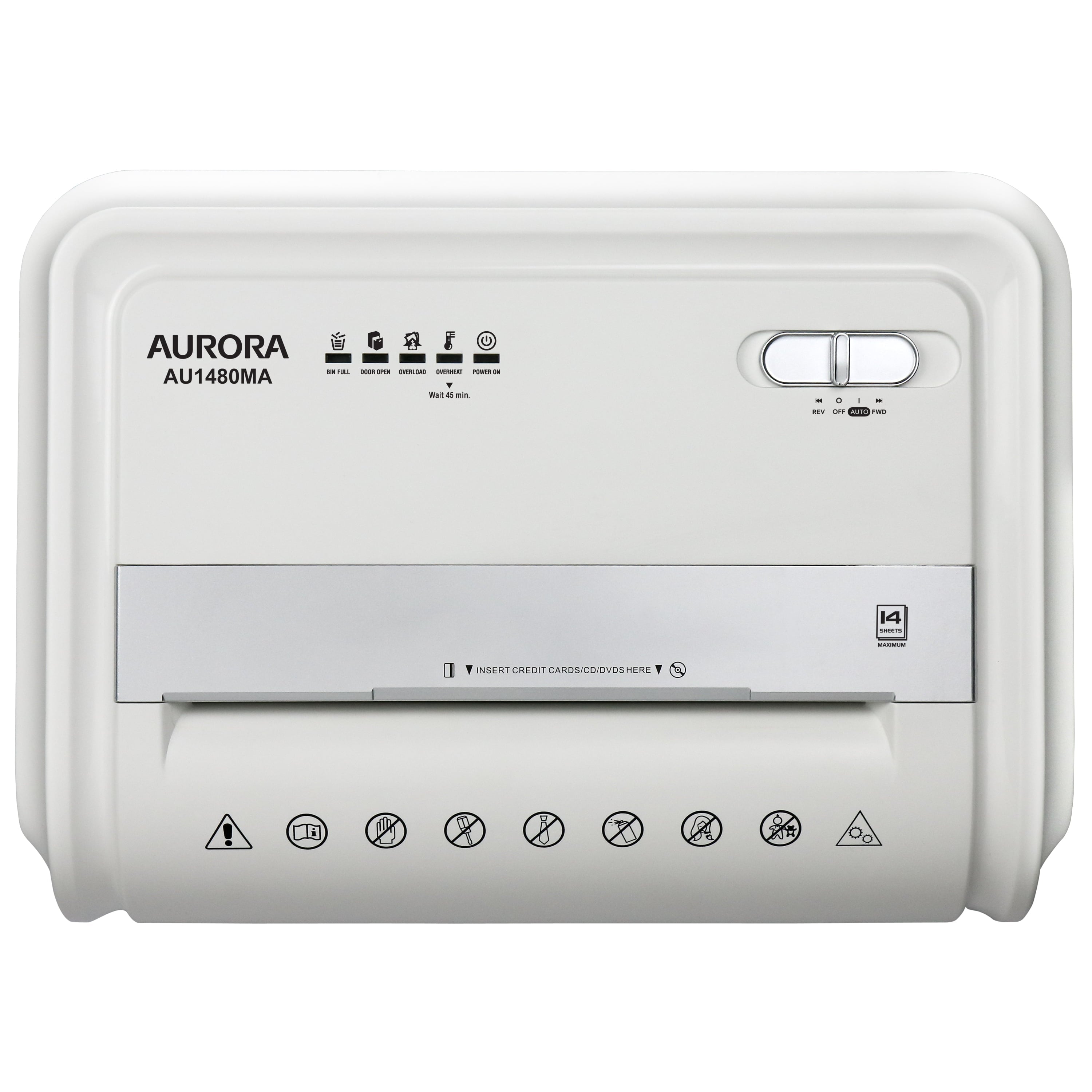 Aurora GB AU1480MA High-Security 14-Sheet Micro-Cut Shredder, Anti-Jam, CD/DVD Credit Card, Pullout Basket, 30 Minutes Duty Cycle