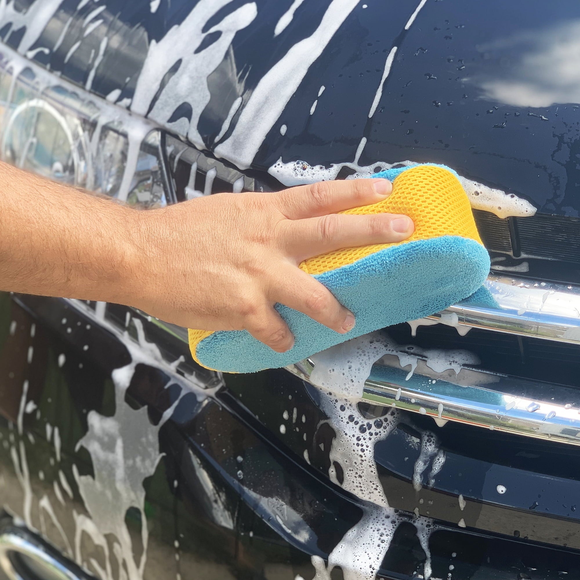 Auto Drive Car Wash Microfiber Sponge w/ bug mesh, Blue
