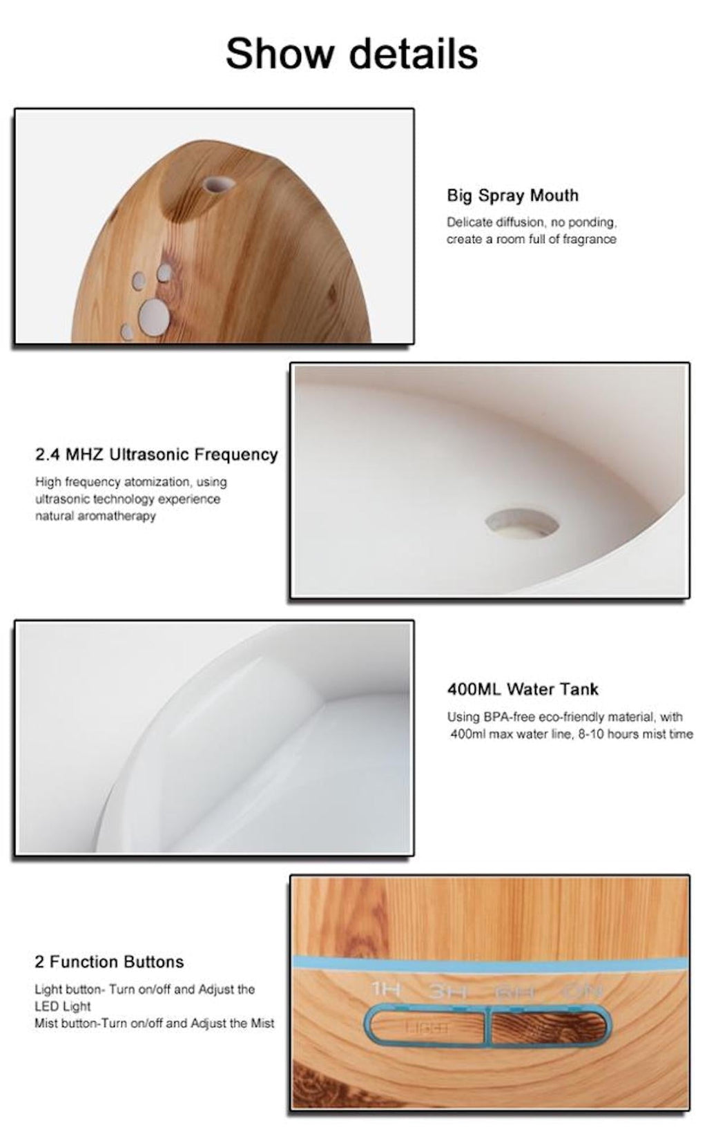 TGE Unique 400ML Essential Oil Diffuser Humidifier Bluetooth Music Speaker with Remote 7 Color LED Lights Auto Shut-off