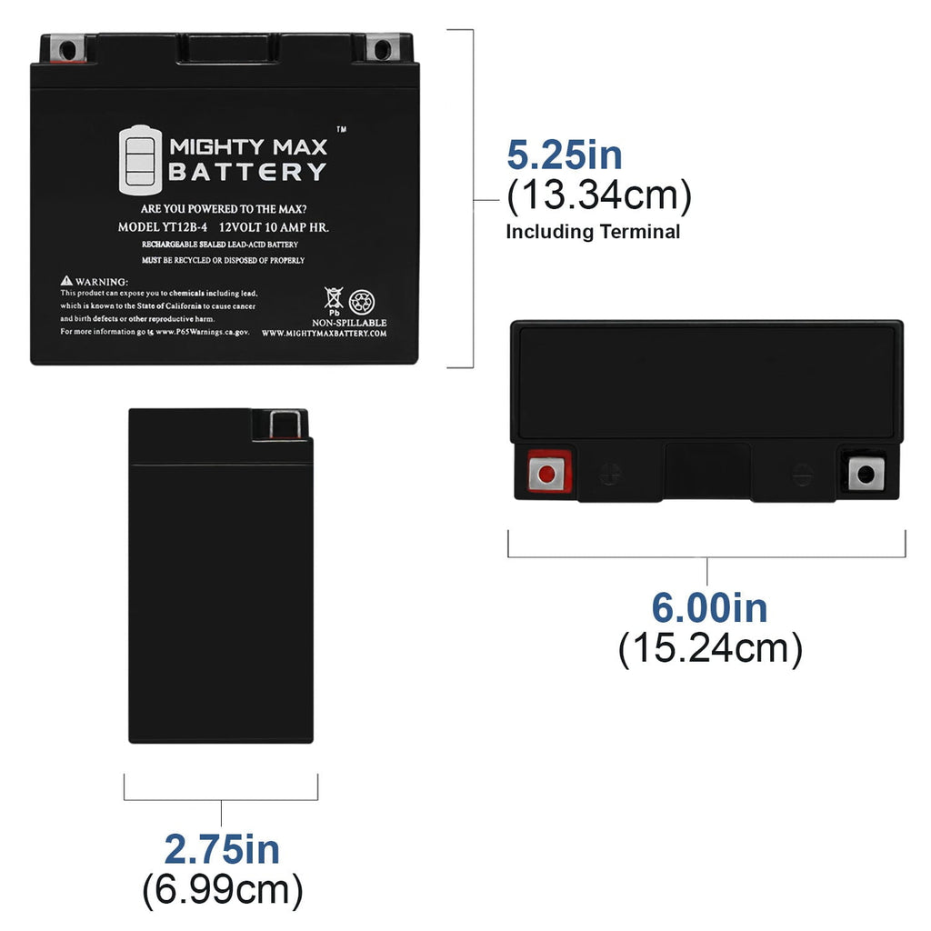 YT12B-4 SLA 12V 10Ah Battery for Yamaha XVS650 V-Star All 650cc 98-14
