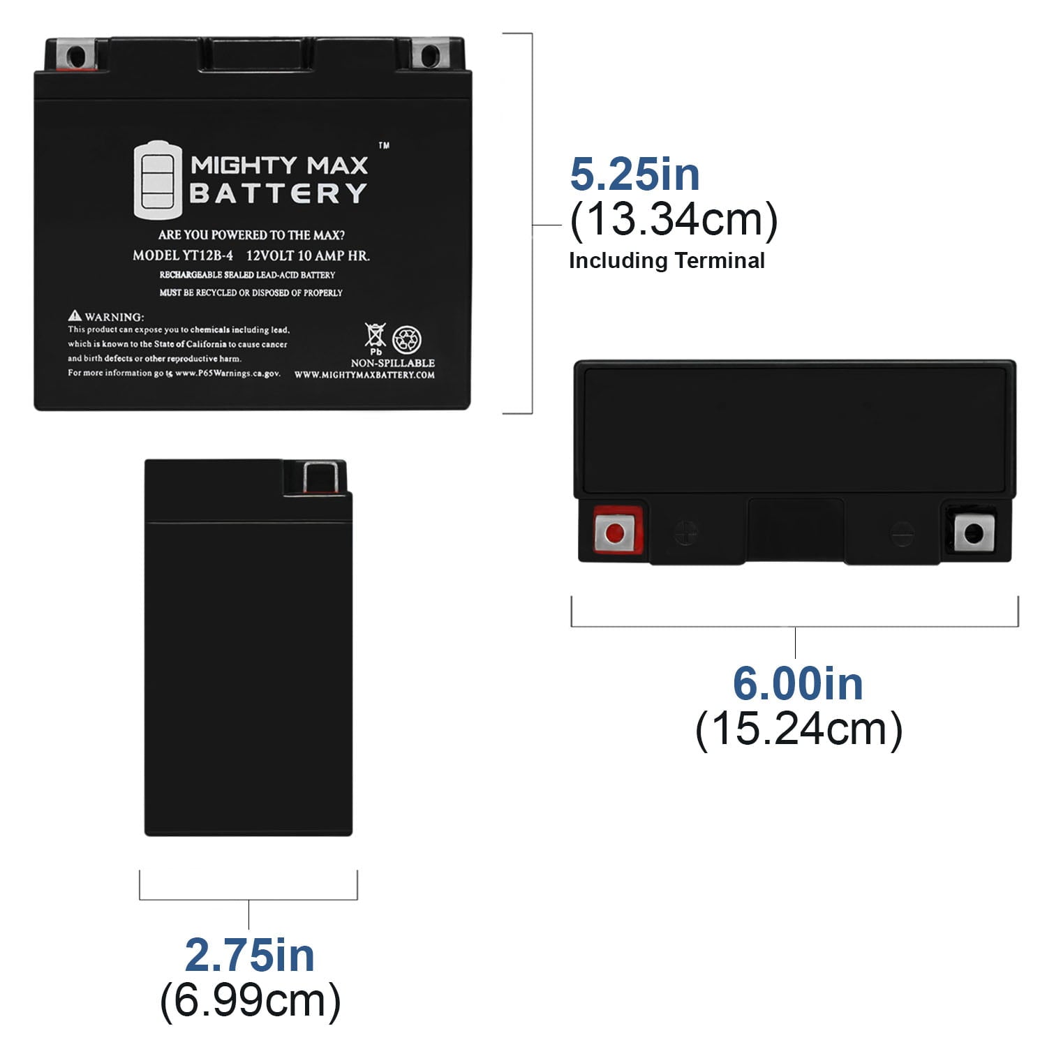 YT12B-4 SLA 12V 10Ah Battery for Yamaha XVS650 V-Star All 650cc 98-14