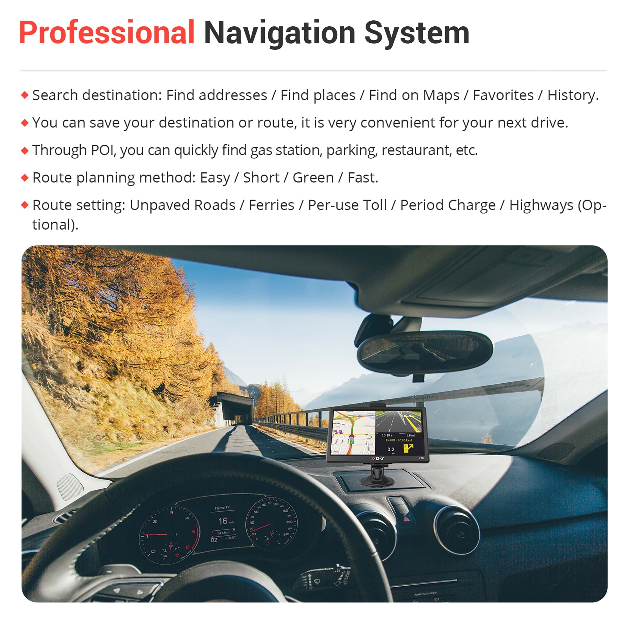 XGODY 7 inch GPS Navigation for Car 2023 Maps Free Lifetime Map Update Sat Nav GPS for Car Truck GPS Navigator with Voice Guidance Speed Camera Warning