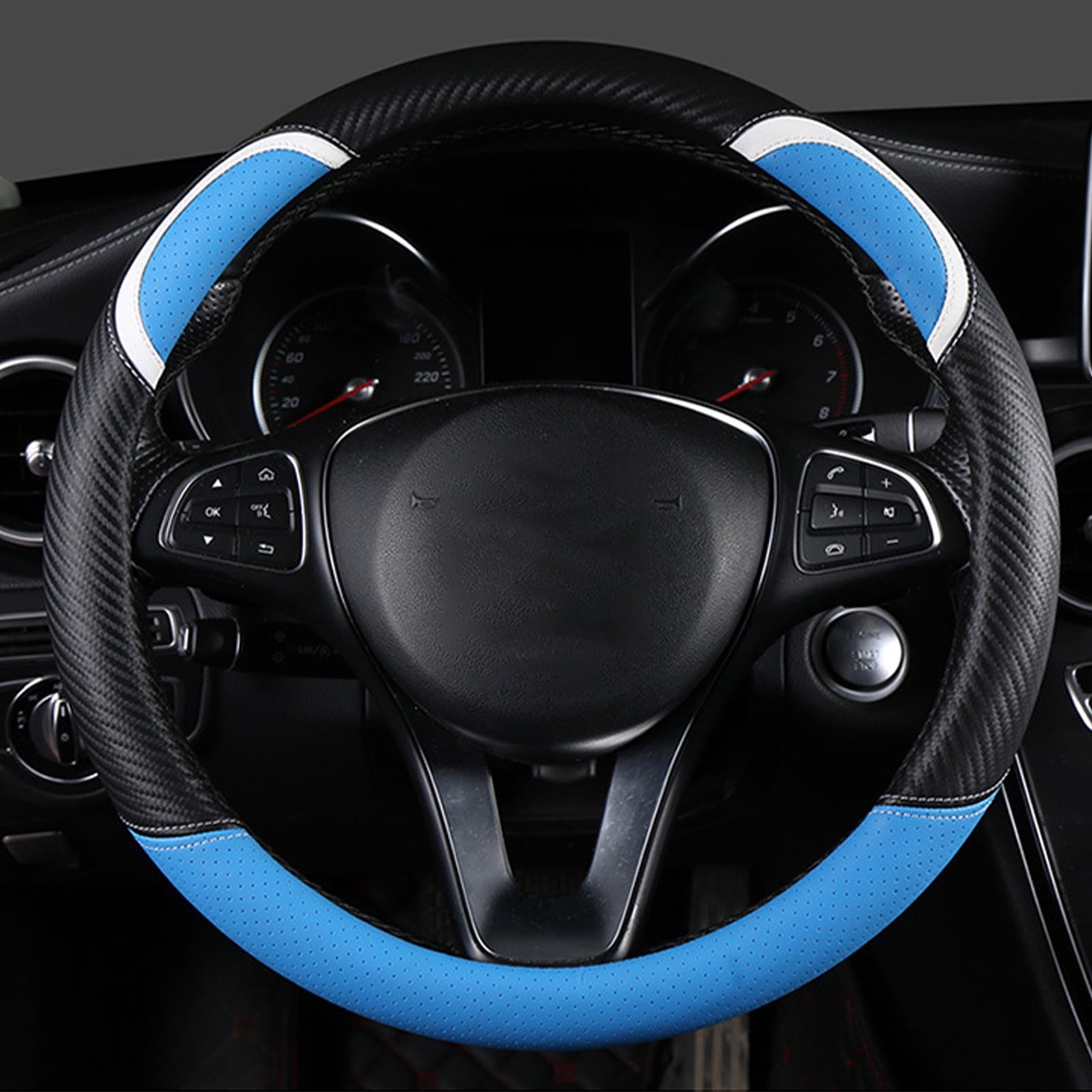 XWQ Steering Wheel Cover Sweat-proof Breathable Universal Carbon Fiber Anti-skid Car Steering Cover for Driver