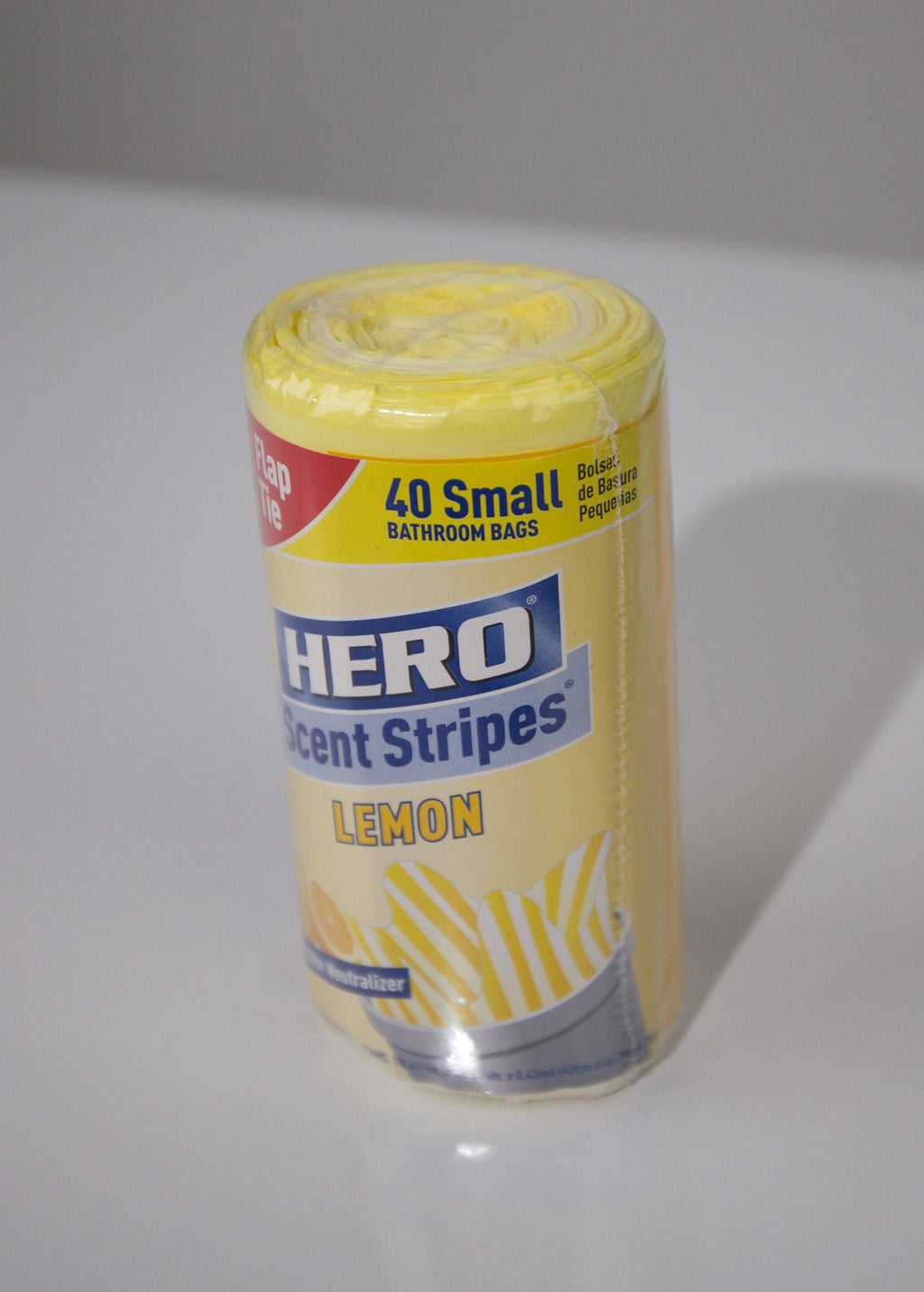 Hero Small Trash Bags, 4 Gallon, 40 Bags (Lemon Scent), Odor Neutralizer, Flap Ties