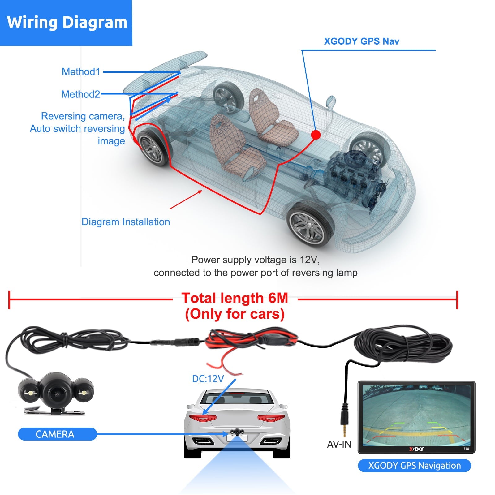 XGODY GPS Navigation Backup Camera 7"Touch Screen 8G 256M Car GPS Navigator with Bluetooth Parking Lane,Voice Guidance,Speed Camera Warning,Route Planning