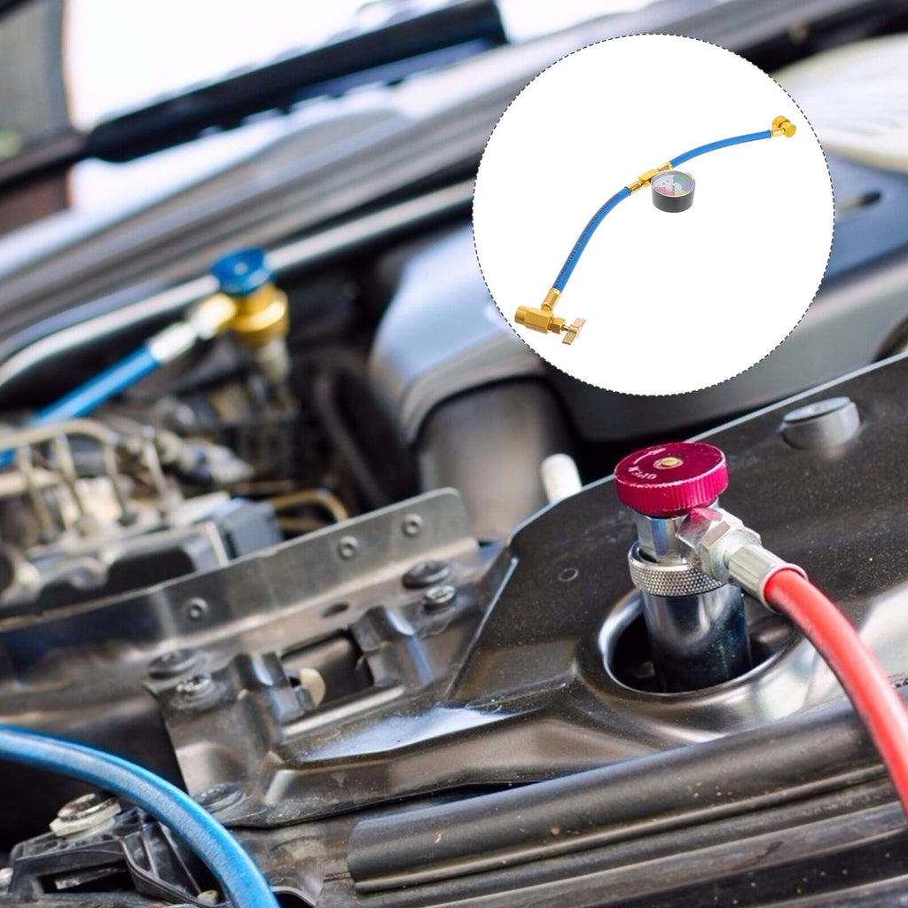 Car AC Refrigerant Charge Hose Kit Recharge Hose with Gauge,A/C 1/2 Recharge Measuring Kit Can Tap Air Conditioning Pressure Gauge