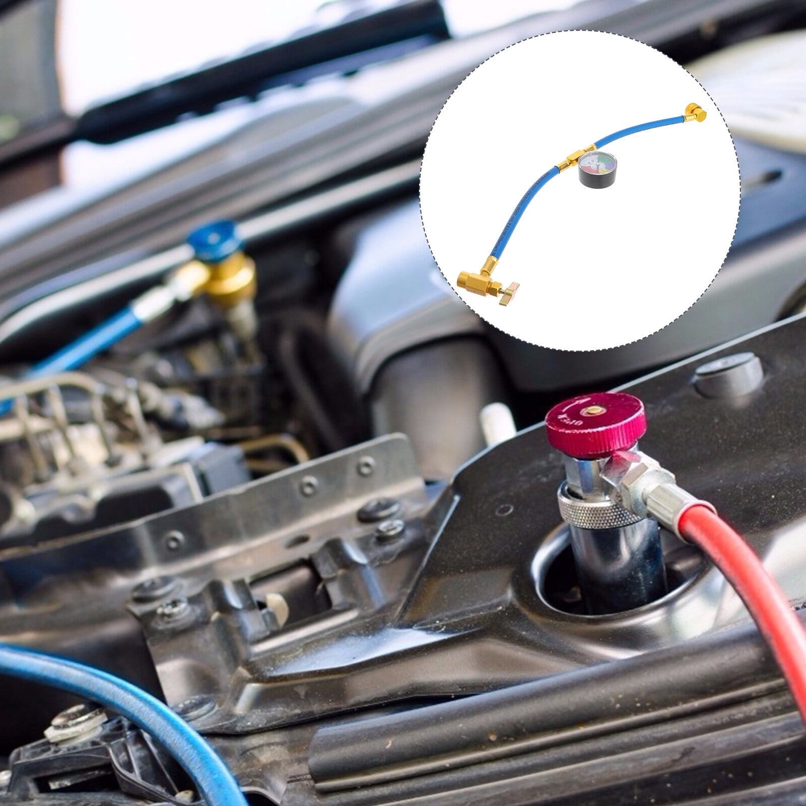 Car AC Refrigerant Charge Hose Kit Recharge Hose with Gauge,A/C 1/2 Recharge Measuring Kit Can Tap Air Conditioning Pressure Gauge