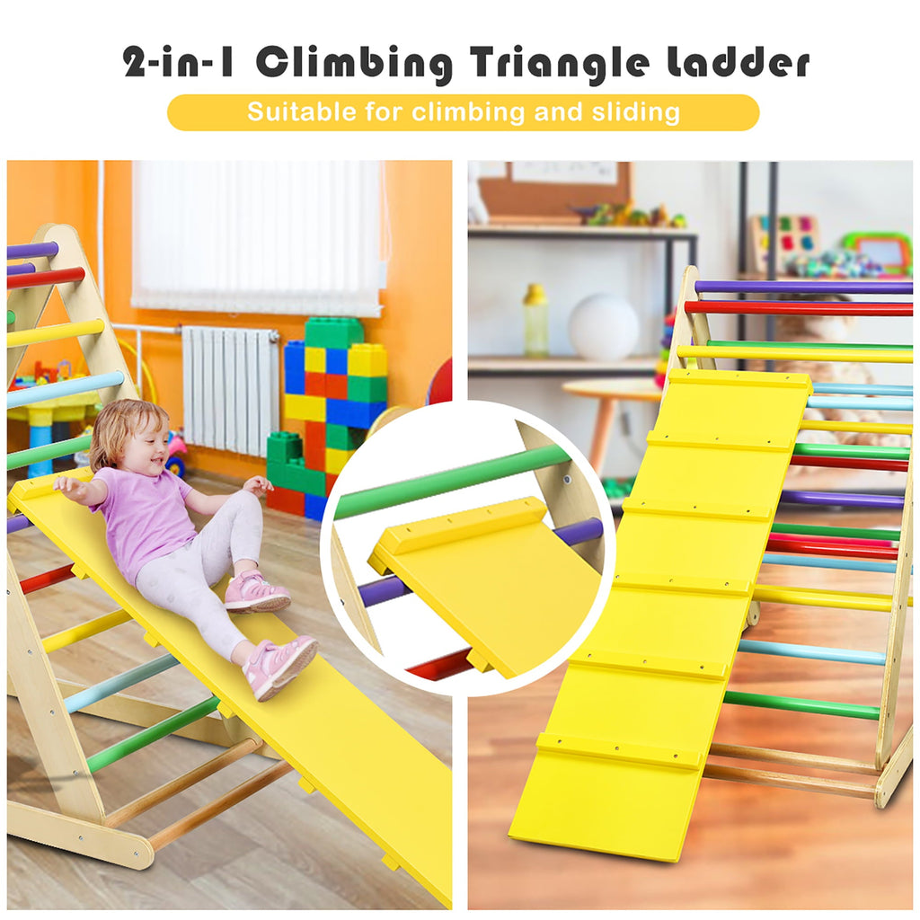 Costway Foldable Wooden Climbing Triangle Indoor Climber w/Ladder for Baby Toddler