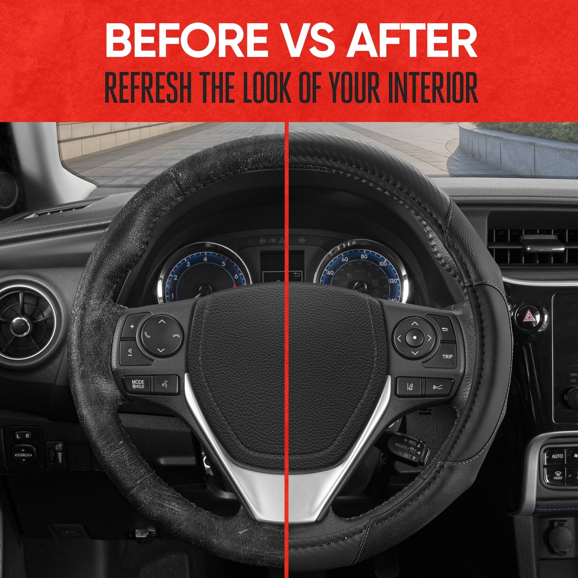Motor Trend GripDrive Carbon Fiber Series - Steering Wheel Cover for Car and SUV - Synthetic Leather Comfort Grip Handles