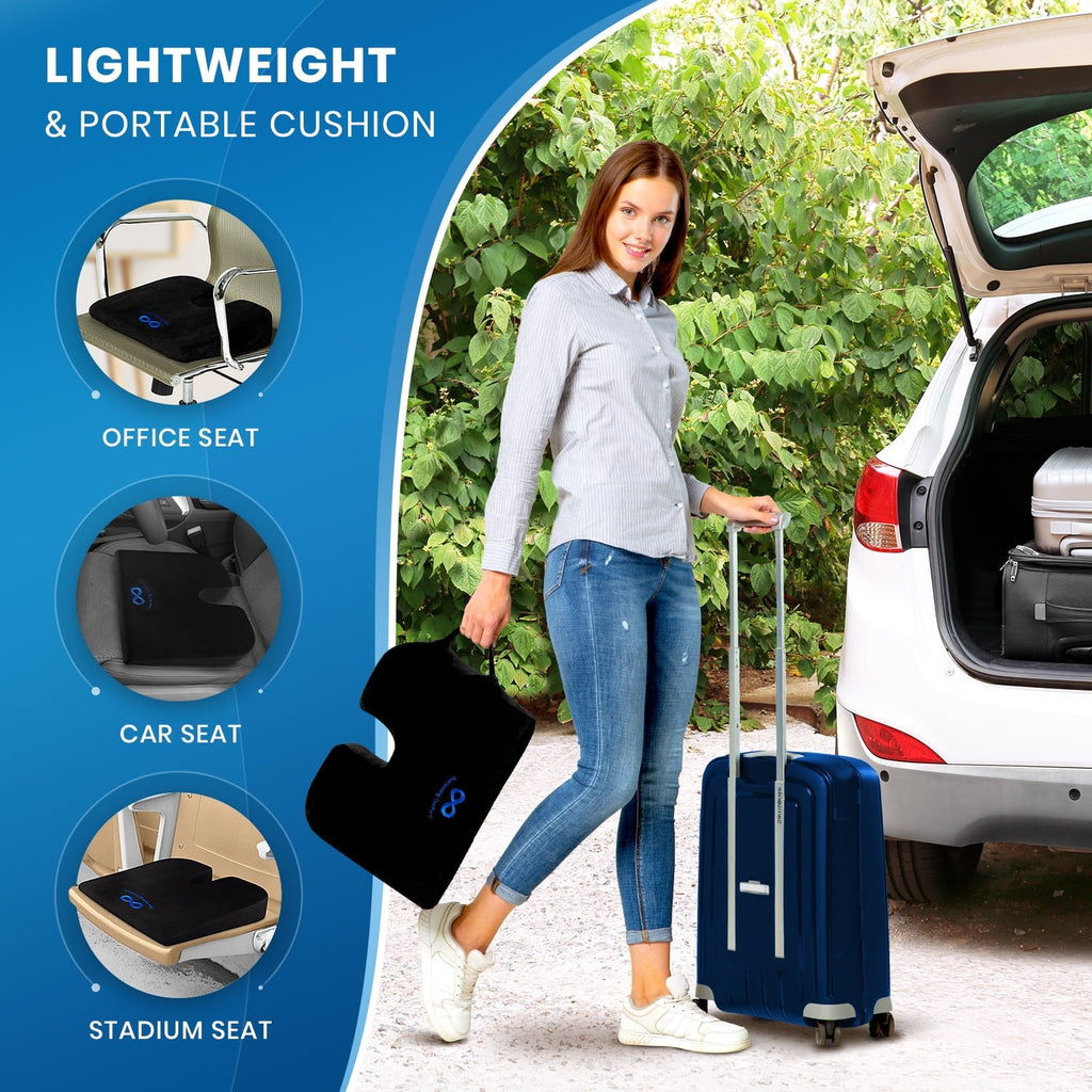 Everlasting Comfort Car and Truck Seat Cushion, Memory Foam Wedge Chair Driving Pillow, Black