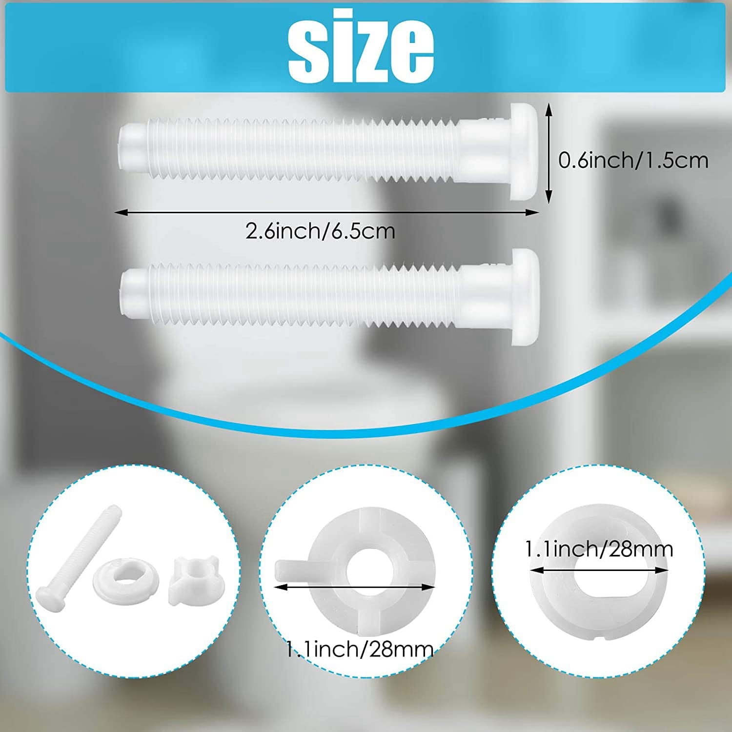 4PCS Toilet Seat Hinge Bolt Screws with Plastic Nuts and Washers Toilet Seat Replacement Parts Kit