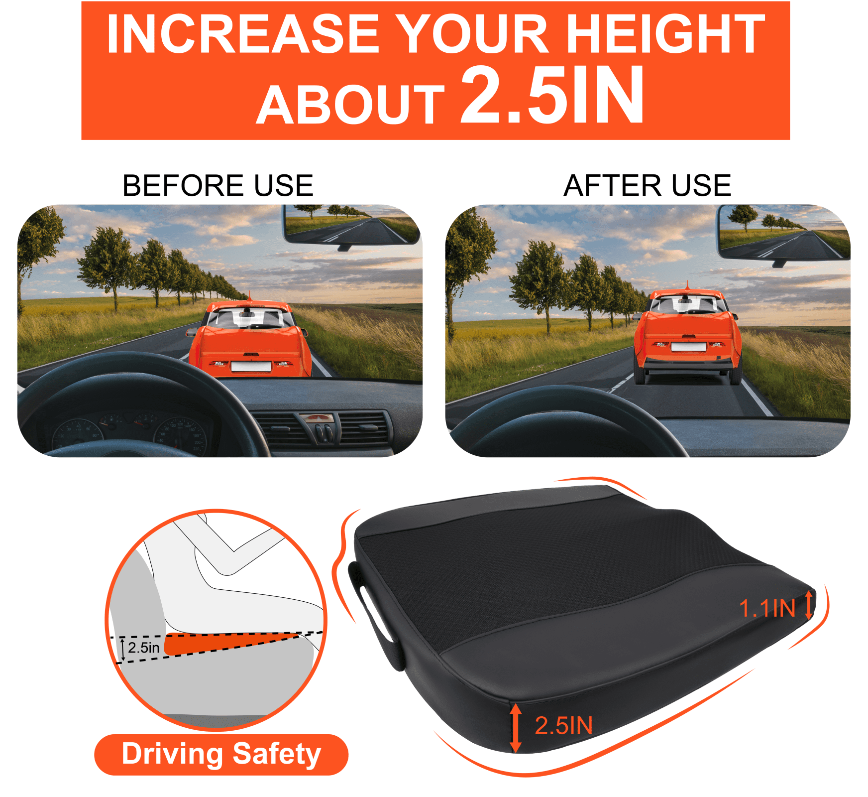 Lofty Aim Car Seat Cushion, Comfort Memory Foam Car Cushions for Driving - Sciatica & Lower Back Pain Relief, Seat Cushion for Car Seat Driver, Office Chair, Wheelchair (Black)