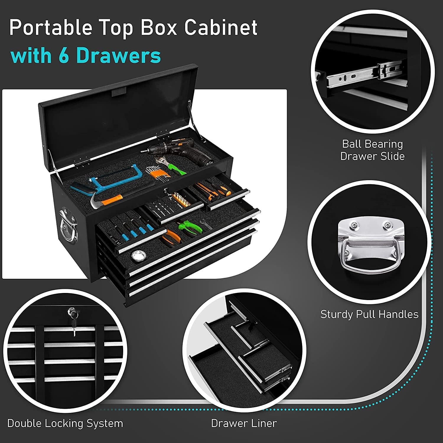 2-IN-1  Tool Chest & Cabinet, Large Capacity 8-Drawer Rolling Tool Box Organizer with Wheels Lockable Craft, Black