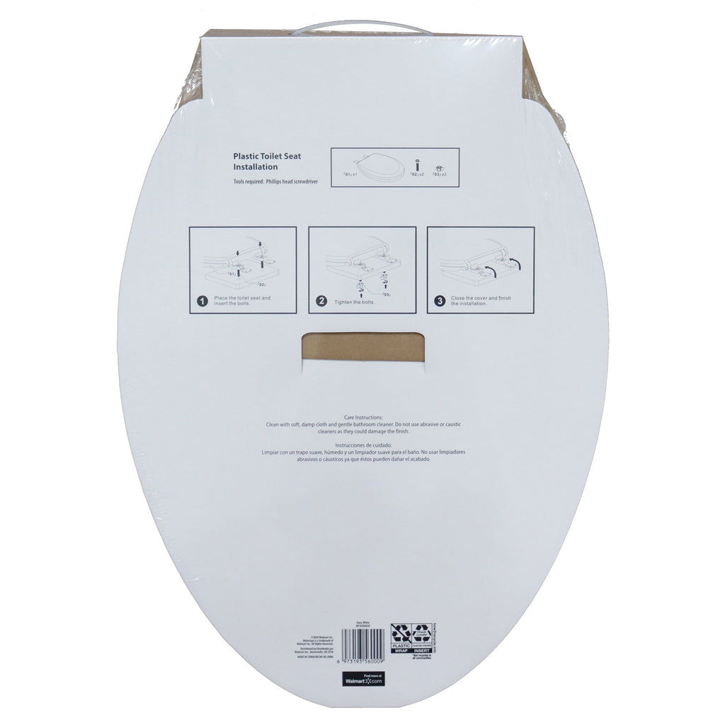 Mainstays Plastic Elongated Toilet Seat in Daisy White