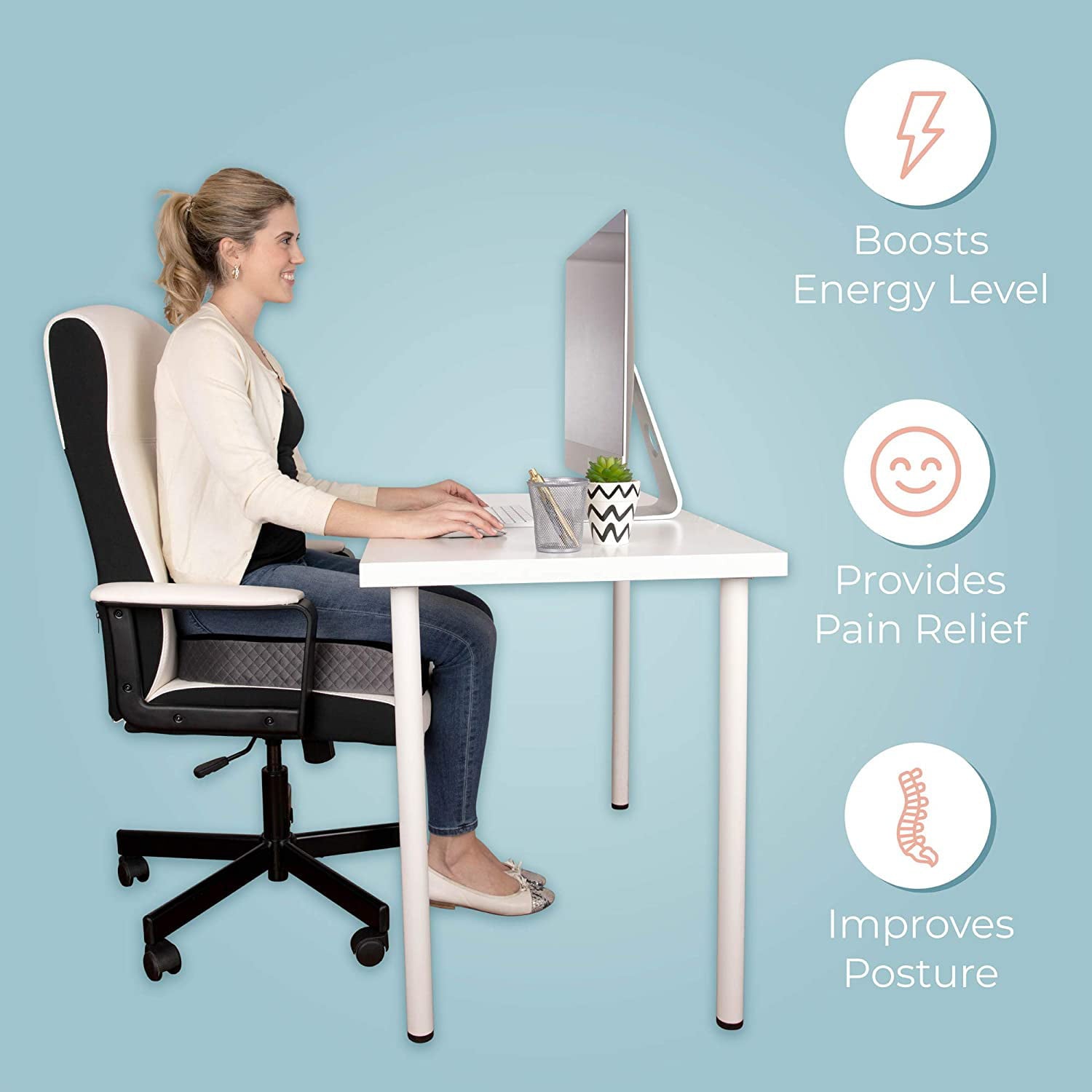 Kolbs Large Seat Cushion | Stylish Plush Velvet Cover | Large Memory Foam Seat Cushion for Office Chair, Car or Wheelchair | Office Chair Cushion Back Pain Coccyx Pain Relief | Carry Handle