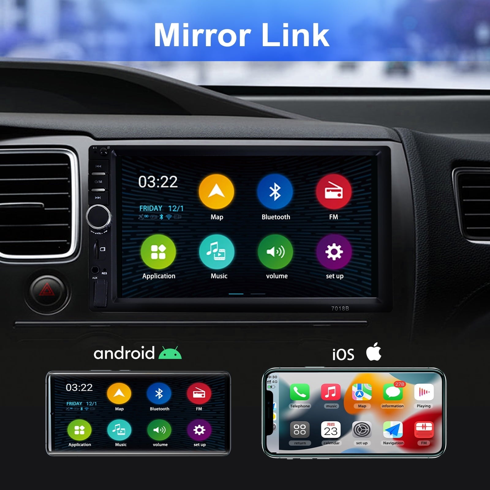 Car Stereo Touch Screen,7" Double Din Radio,Car Stereo with Bluetooth FM AUX USB SD Mirror Link Function,Backup Camera